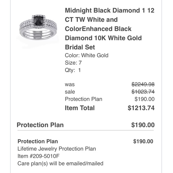 Midnight Black Diamond 10k White Gold  Bridal Set - Size 7 - Picture 5 of 5